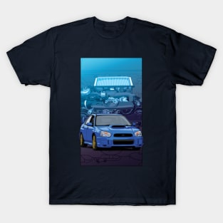 Subaru Impreza WRX STI GDB 'Blobeye ' with ej20 backdrop T-Shirt